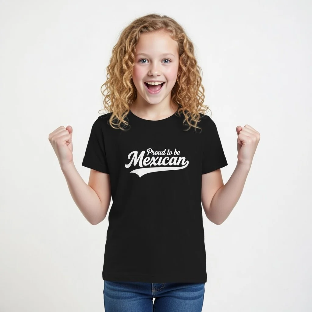 Proud to Be Mexican® – Unisex Kids Black T-Shirt Baseball-Style Tail Design