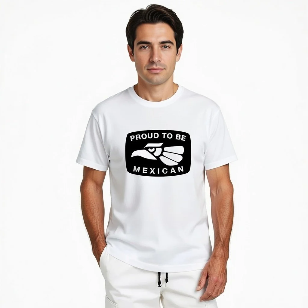 Proud to Be Mexican® –Unisex White T-Shirt Hecho en Mexico Emblem Design White/Logo Black (Copy)
