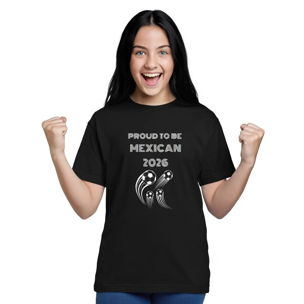 Proud to Be Mexican® – Black Unisex Kids T-Shirt World Cup Supporter 4 Soccer Balls