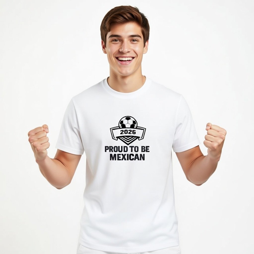 Proud to Be Mexican® – Emblem Soccer Unisex T-Shirt White/Logo Black