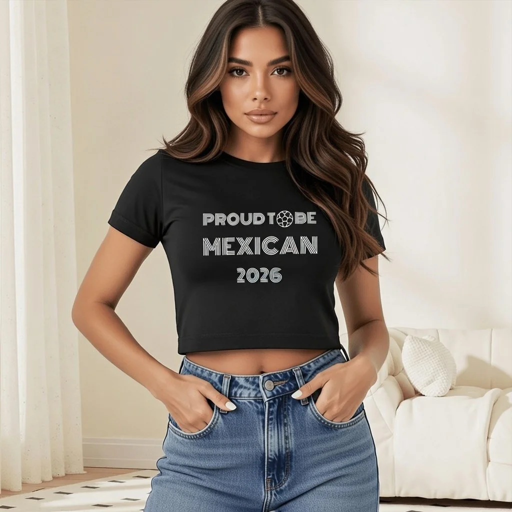 Proud to Be Mexican® – Classic World Cup Supporter Women’s Short Sleeve Black Crop Top