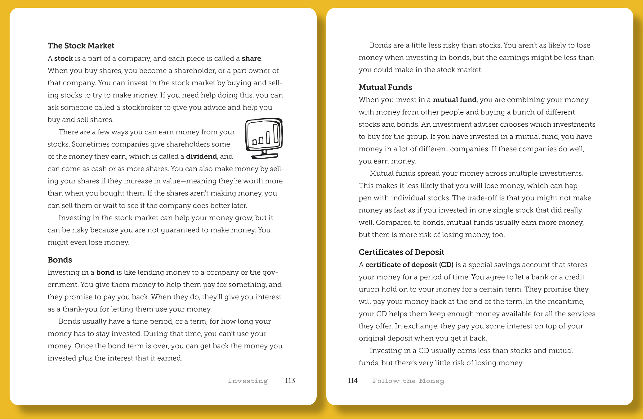 Book excerpt: explanation of credit cards, inflation, and investing. From Follow the Money: A Fun Financial Literacy Game for Kids by Alaina Trivax