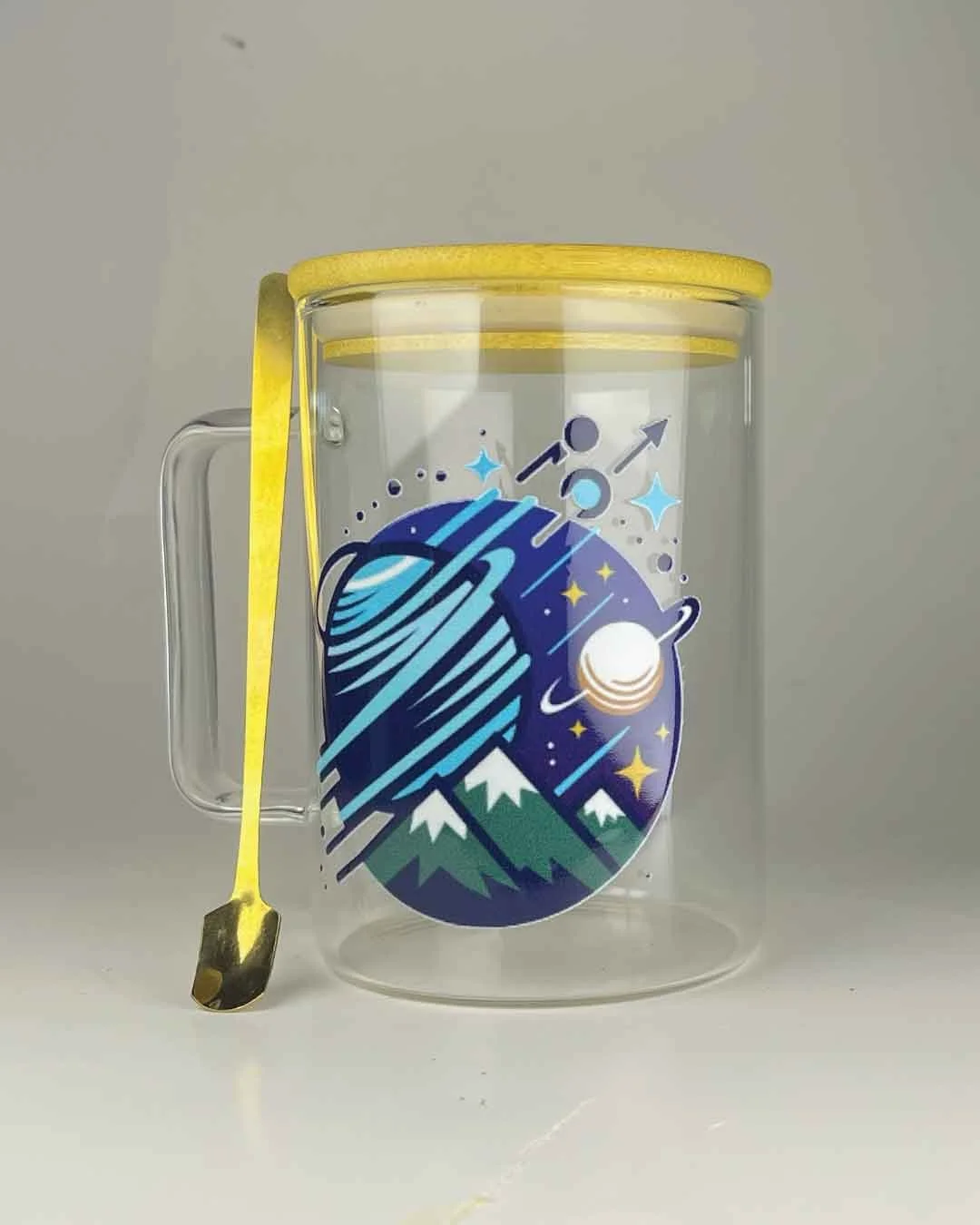 The "Peak Awareness" Galactic Glass Mug with Bamboo Lid