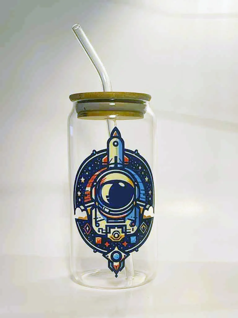 Retro-Futuristic Astronaut Glass Can