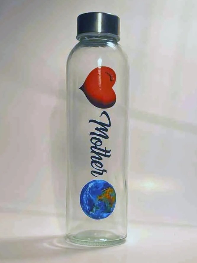 Love Mother Earth Glass Juice Bottle