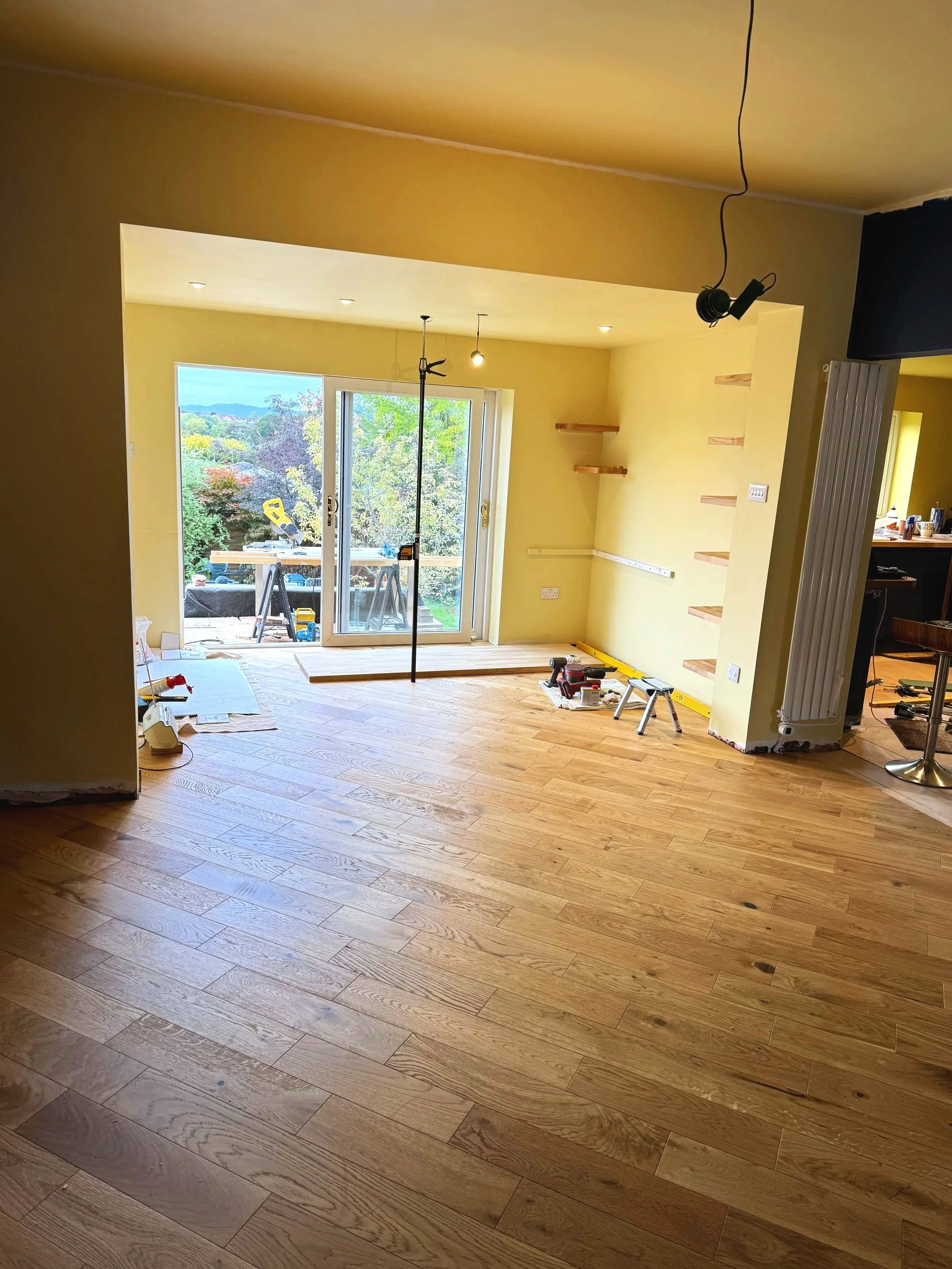 Engineered oak wood floor fitted at 45 degree angle in Worcester