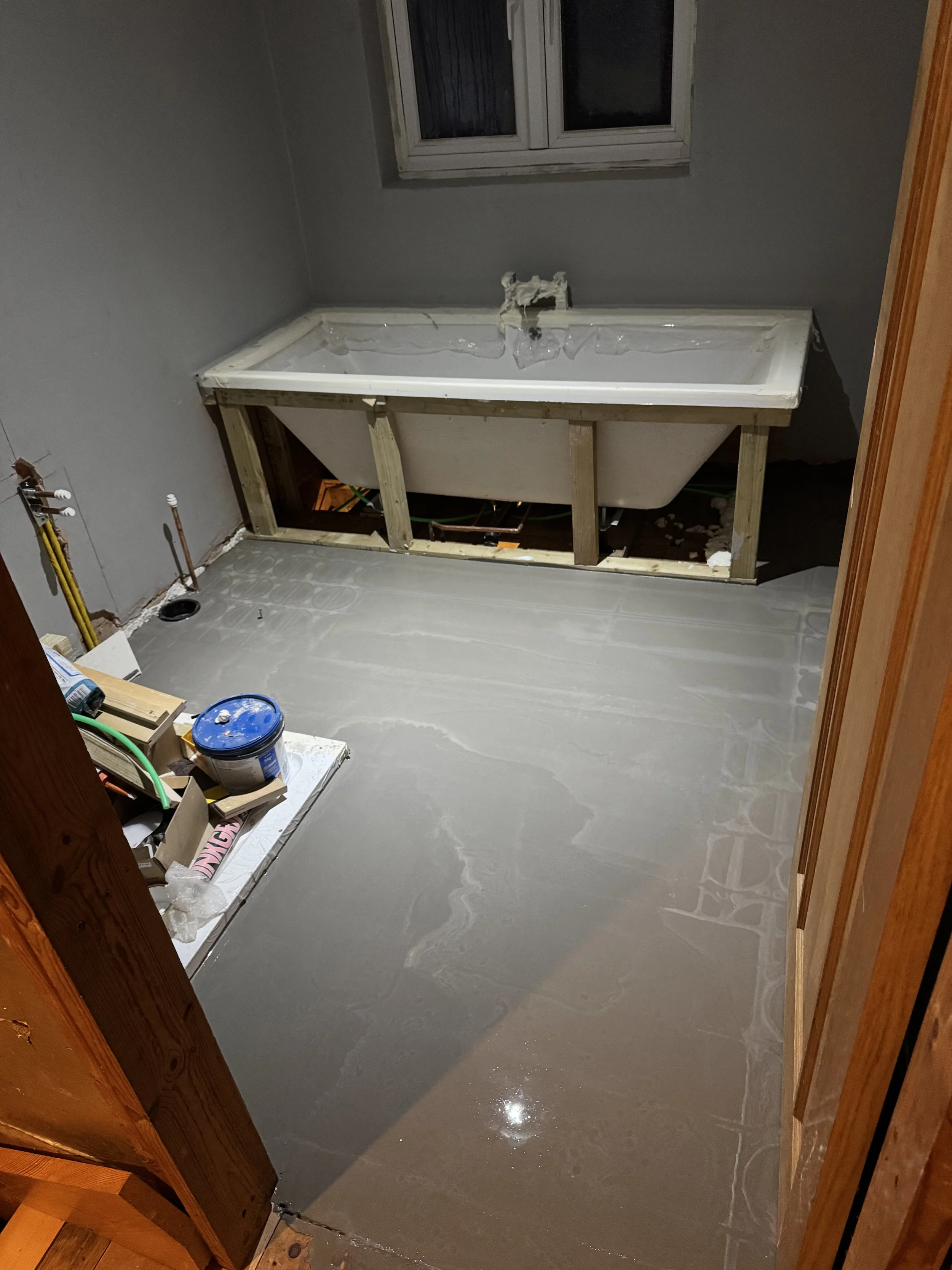 Self levelling screed prepared subfloor for engineered wood flooring installation in Solihull, Birmingham