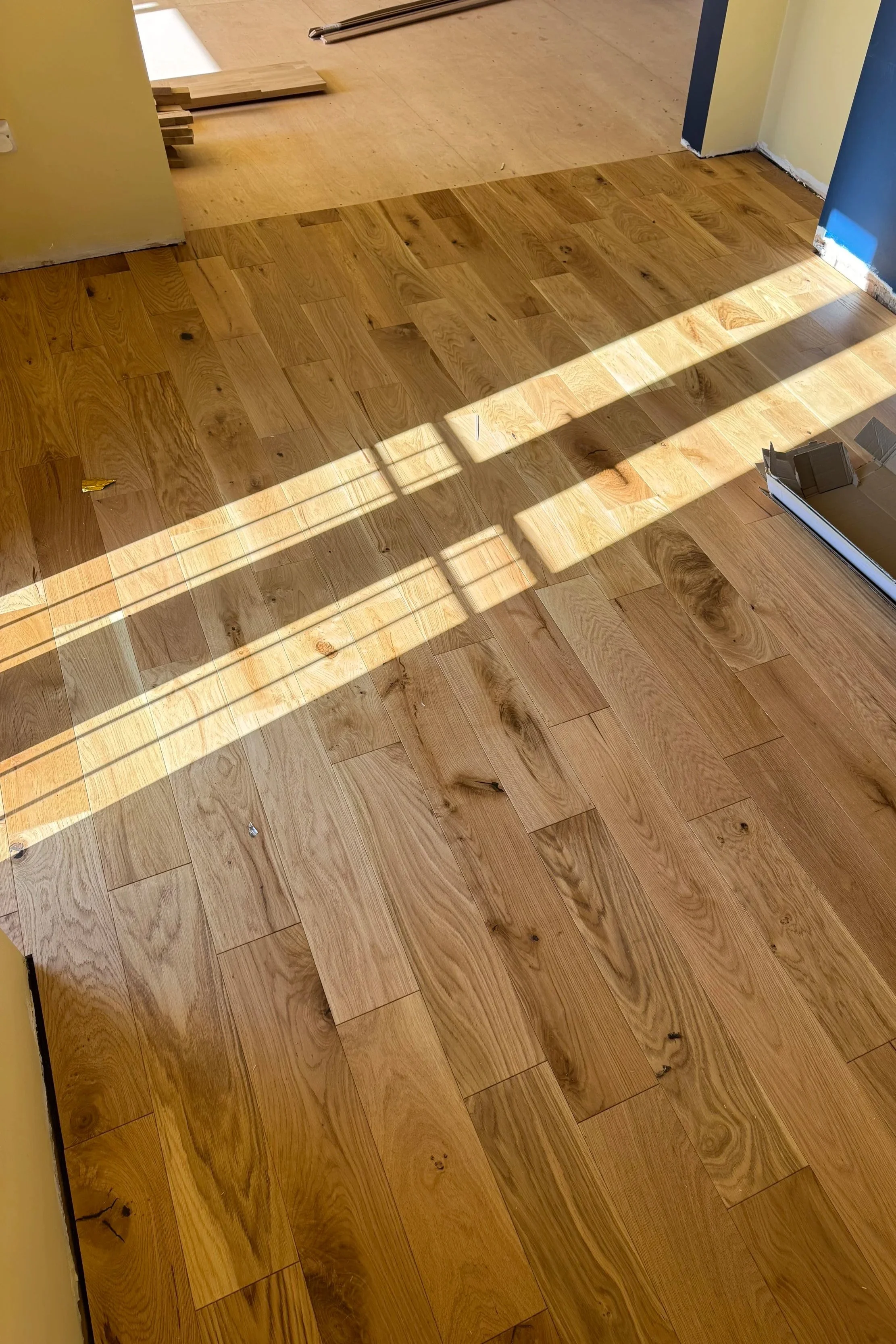 Engineered oak wood floor installation in a domestic property in Worcester