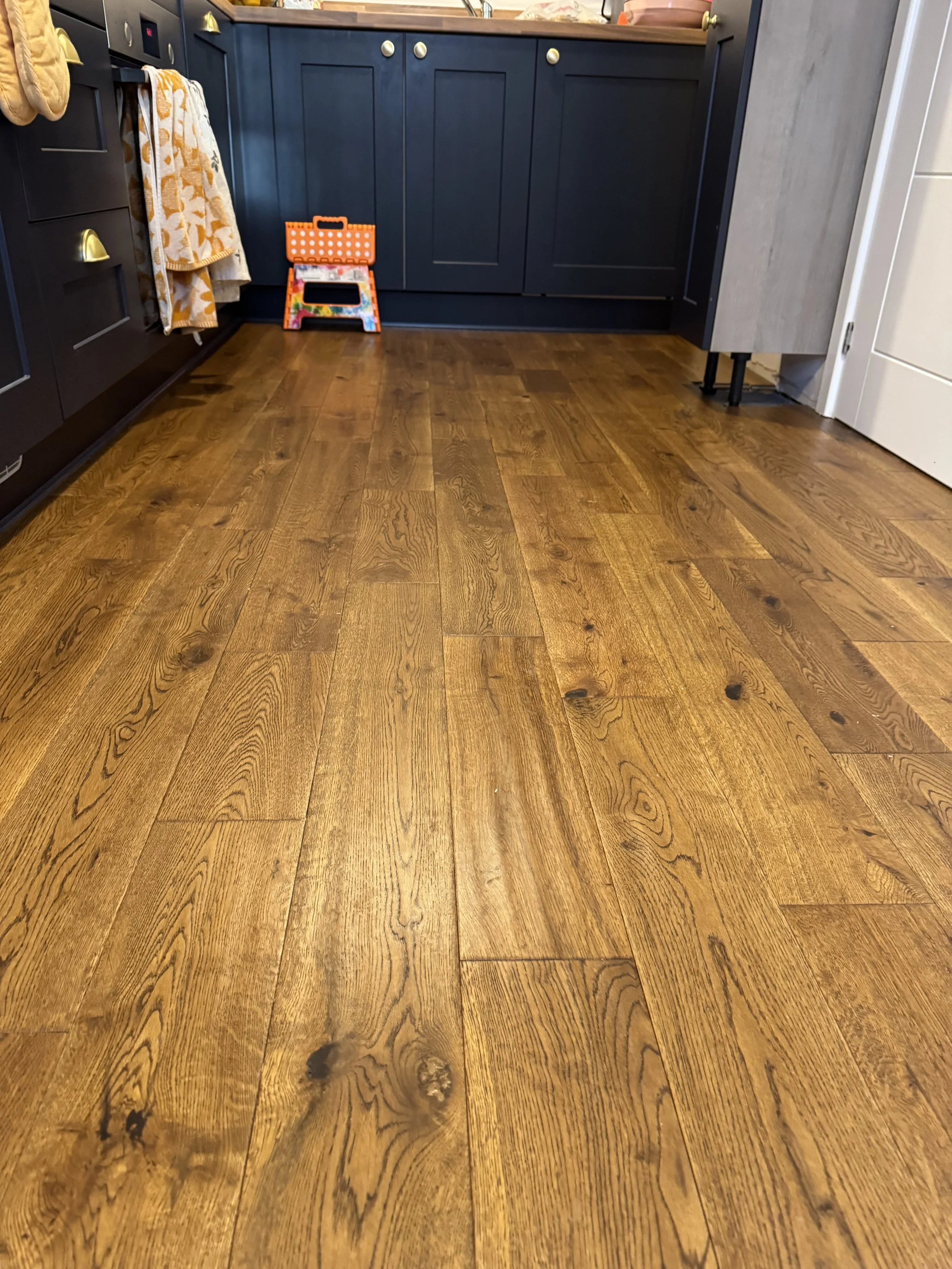 Solid oak hand scraped wood flooring fitted in Telford, Shropshire, West Midlands.