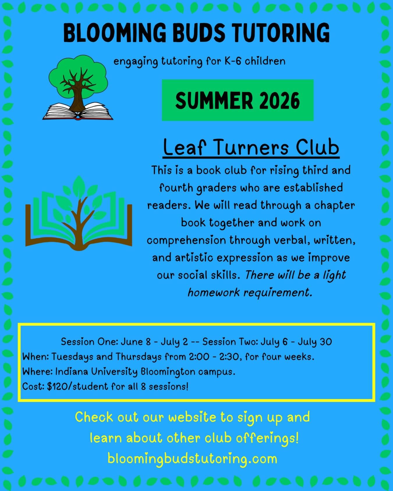 📗The Leaf Turners Club📗

🗓️June and July, Tuesdays and Thursdays 
🕐 2:00 - 2:30

💚Rising Third and Fourth Grade Students
💚Geronimo Stilton: Lost Treasure of the Emerald Eye
💚Small group instruction
💚Arts Integration 
💚Reading Comprehension 
