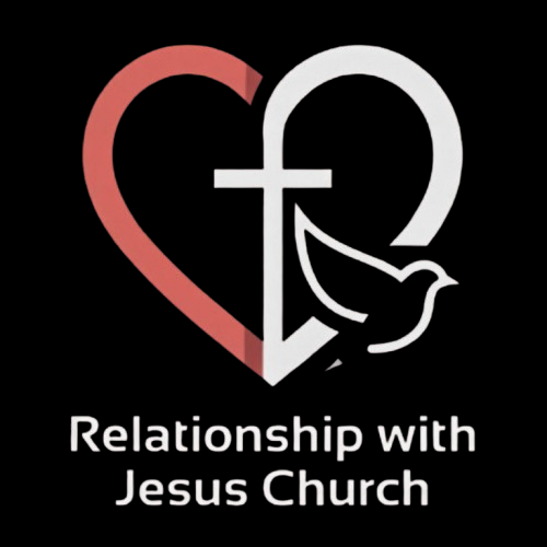 A logo combining a heart, a cross, and a dove with the text 'Relationship with Jesus Church' beneath.