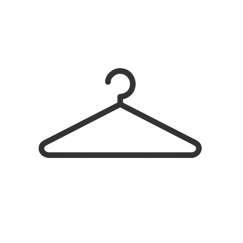 Outline of a hanger with a question mark above it.