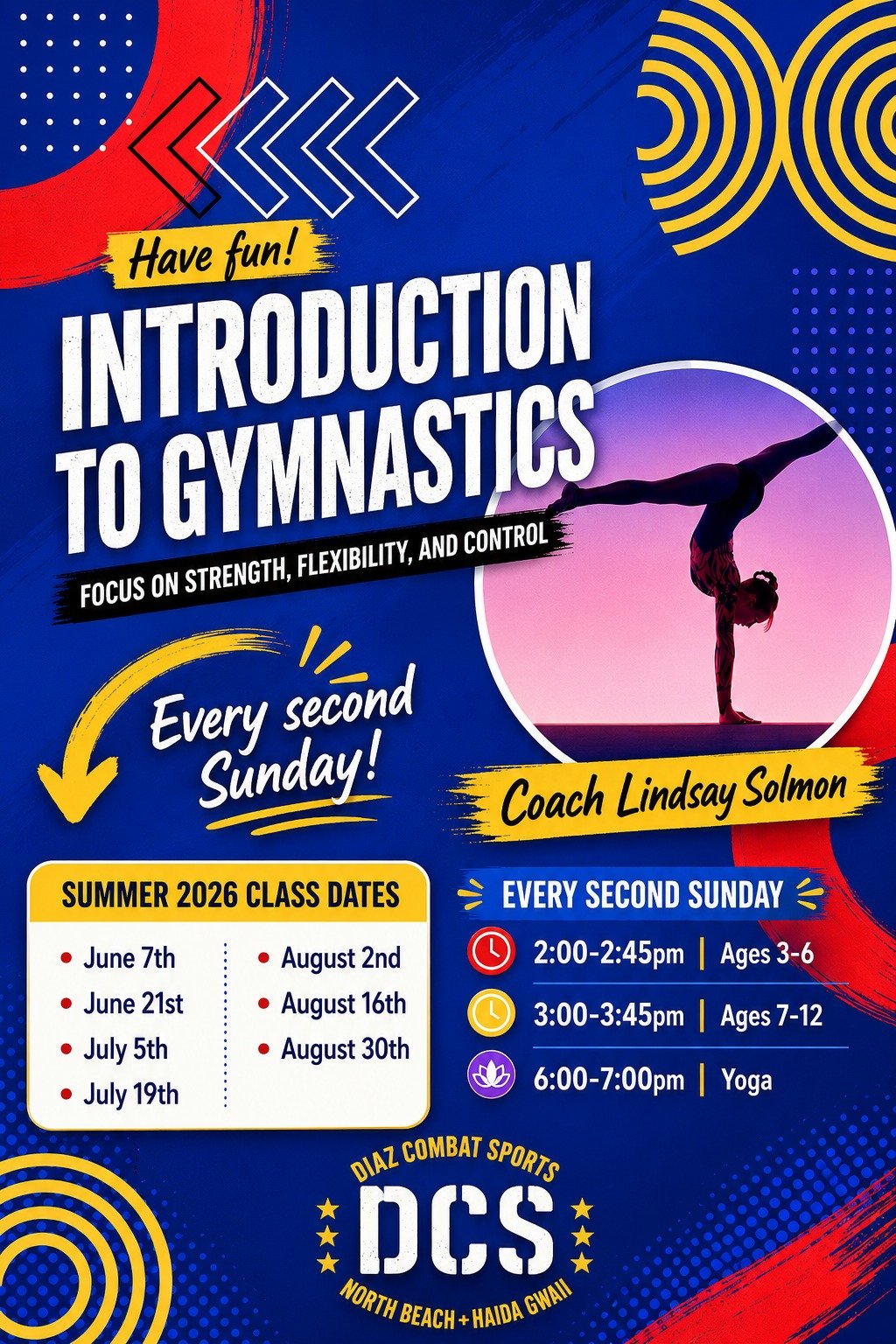 🤸&zwj;♀️ SUMMER 2026 INTRO TO GYMNASTICS 🤸&zwj;♀️
Ready to build strength, flexibility, balance, and confidence &mdash; all while having fun?

Join Coach Lindsay Solmon at DCS Haida Gwaii for our Introduction to Gymnastics program, offered every se