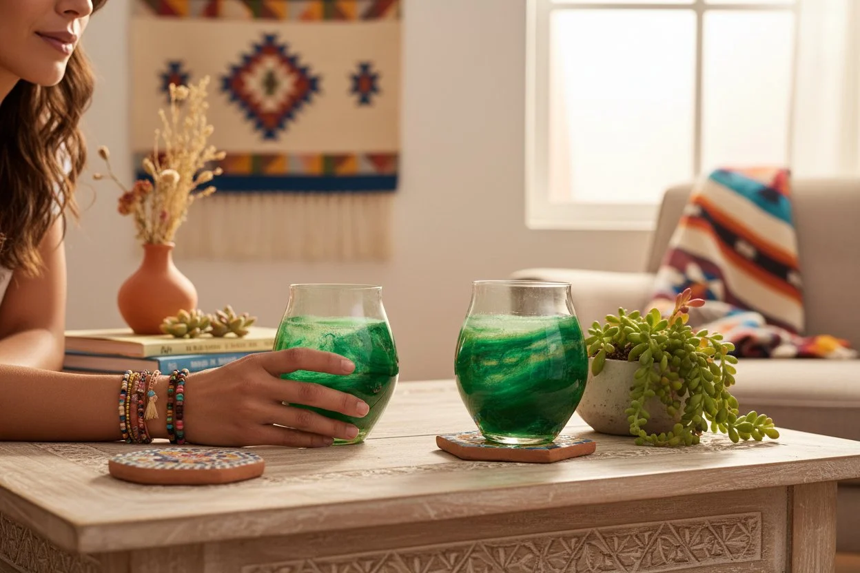 Embellished Crystal Wine Glasses - Green