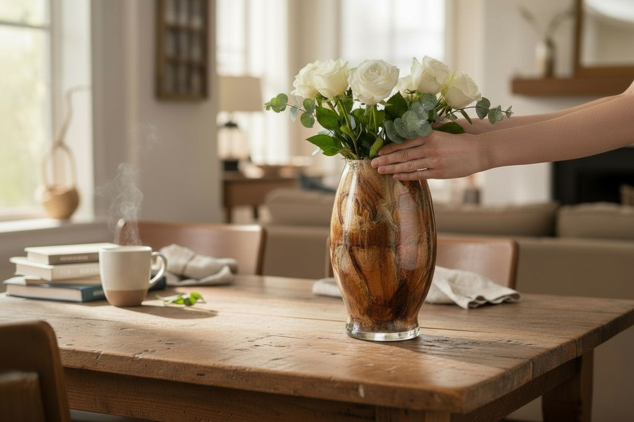 Marbled Bronze and Gold Art Glass Vase