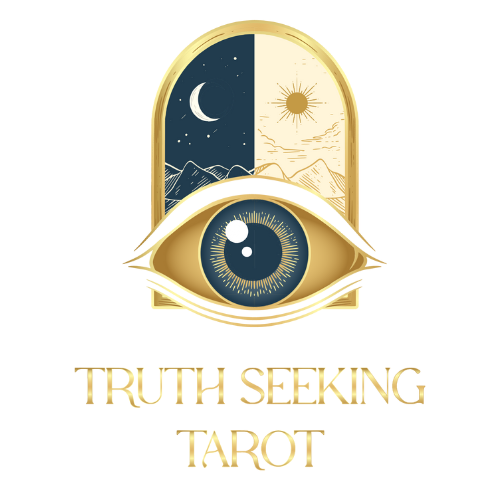 A stylized eye with a landscape and sky reflected in the iris, split into day and night scenes, with the words 'Truth Seing' and 'I am' beneath.