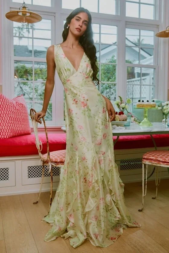 Deluca Cream Floral Sleeveless Ruffled Maxi Dress.jpeg