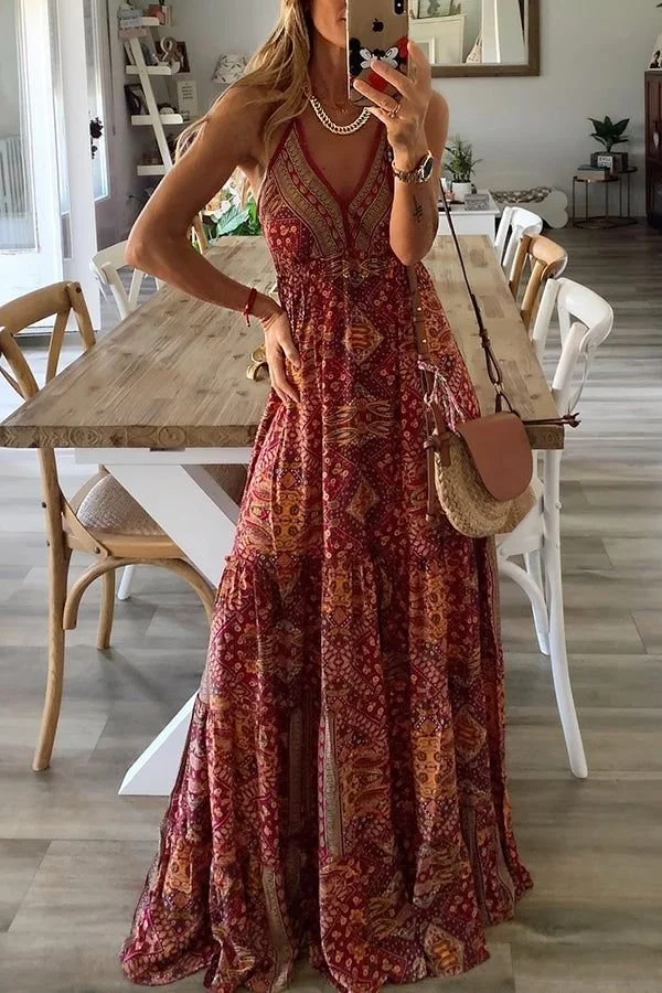 Celeste Boho Printed Strap Elastic Waist Maxi Dresses.jpeg