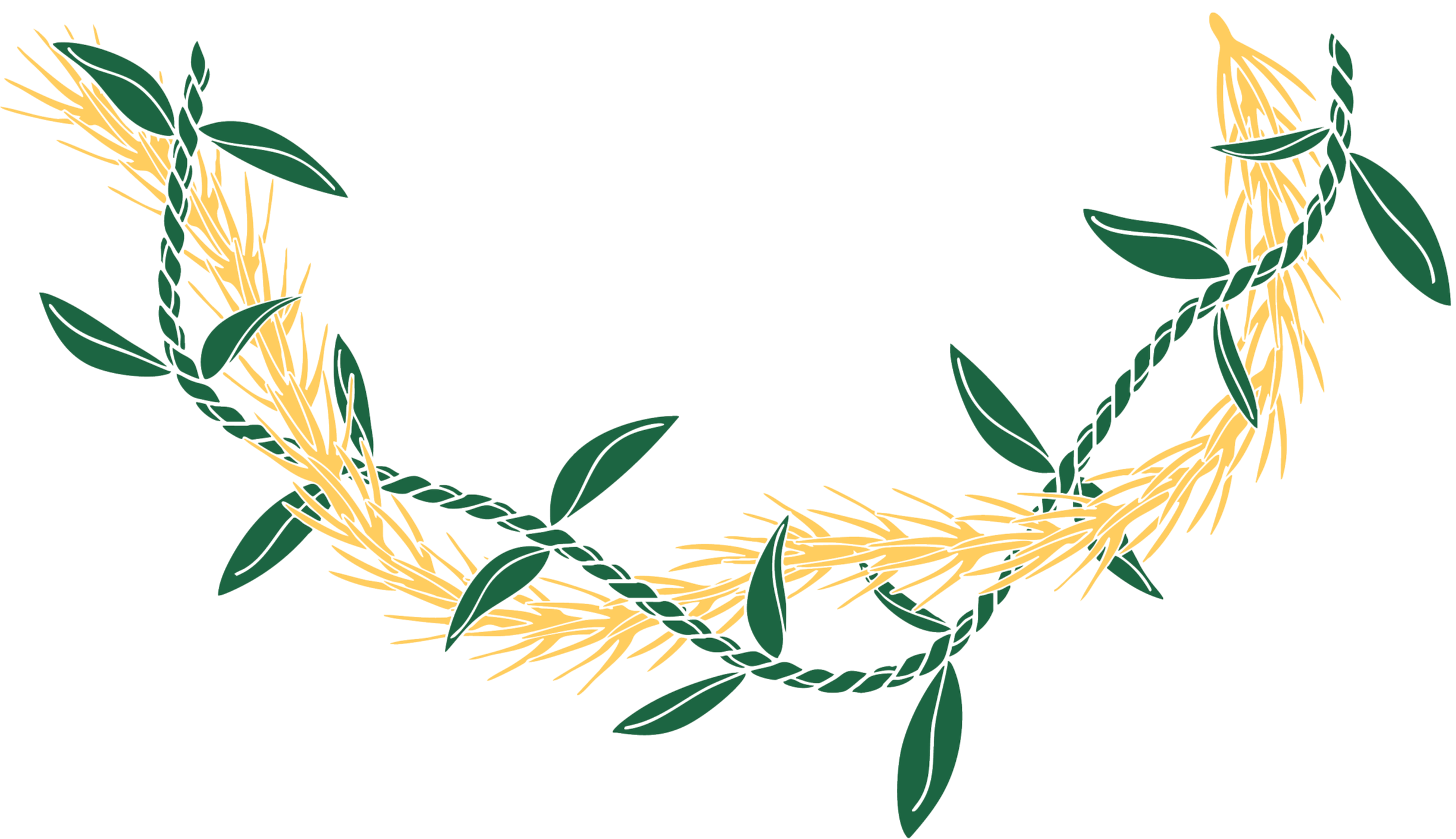 Illustration of a golden laurel wreath with green leaves interwoven