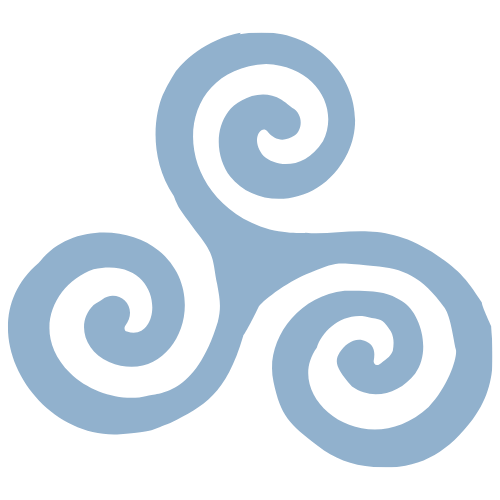 Blue spiral design with three interconnected spirals on a black background.