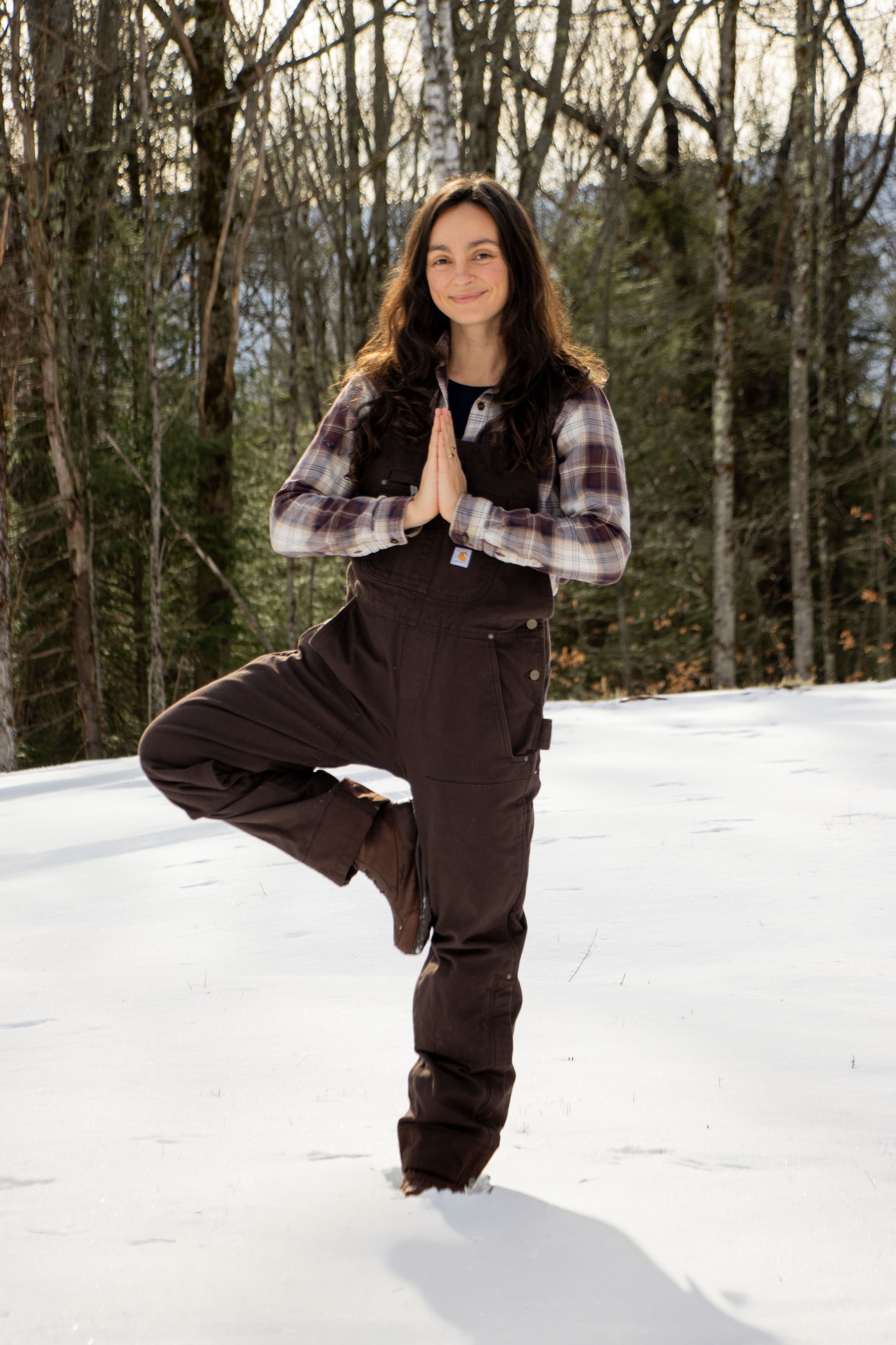Catskills yoga teacher Becky Losito practicing embodied yoga in nature