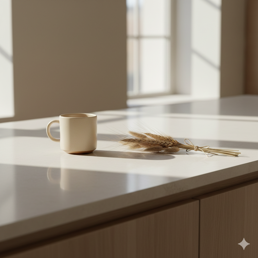 Pristine kitchen countertop showing the results of Halo Haven detail cleaning. Spotless counter ready for daily use after professional residential cleaning.