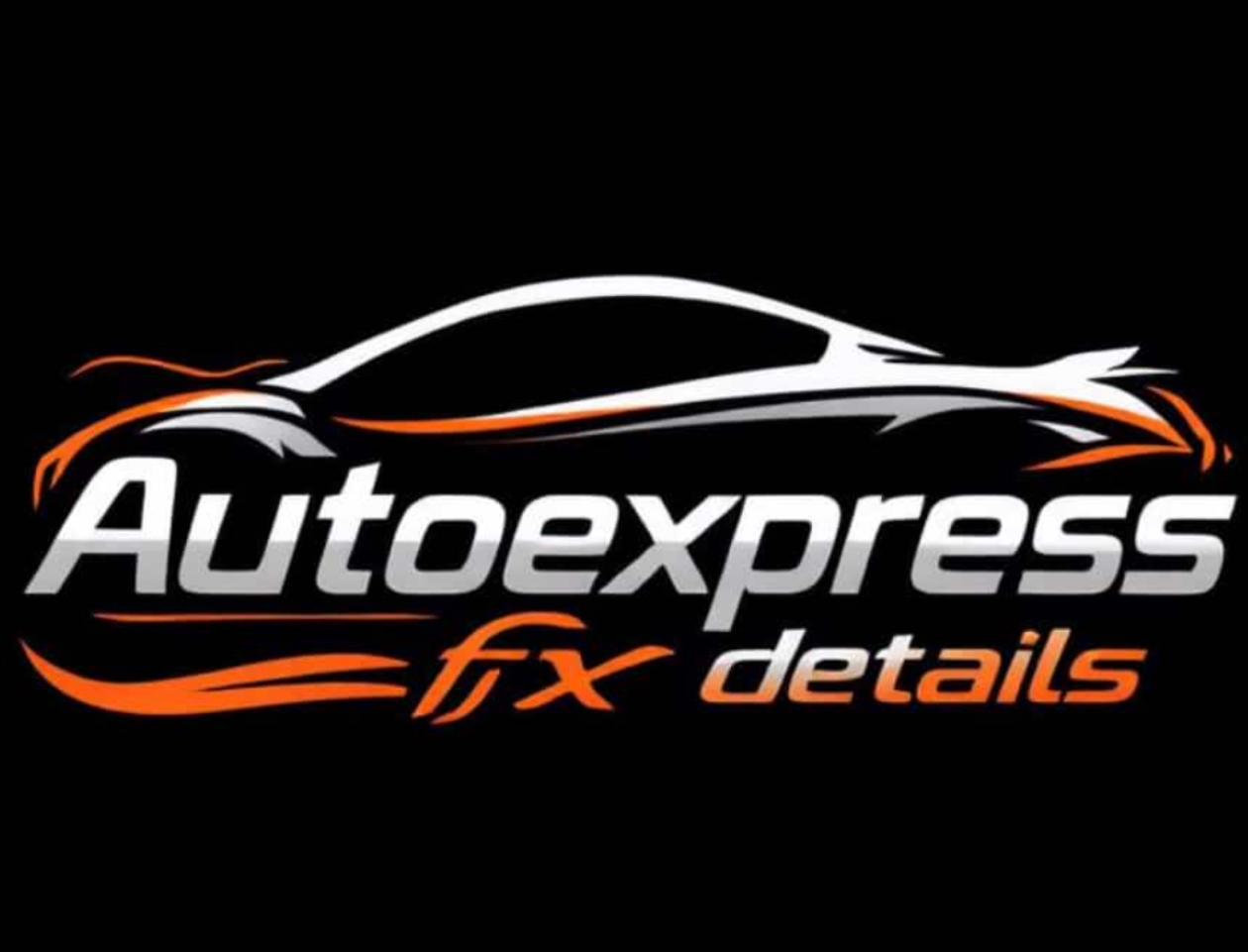 Logo for Autoxpress FX Details featuring a stylized black, white, and orange car outline with the text 'Autoxpress FX Details' in bold white and orange font on a black background.