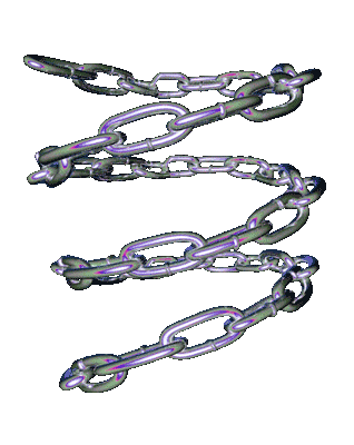 A silver-colored metal chain with interconnected links lying in a loose, flowing arrangement.