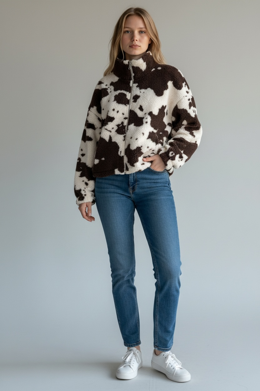 Cow Print Fleece Jacket