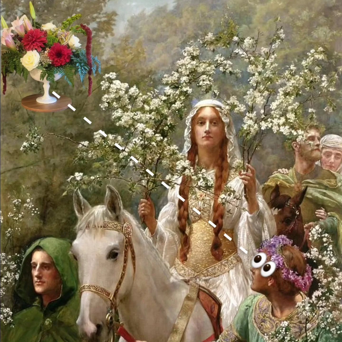 Remix Post - She's the Medieval Maiden, she's Nature herself, she's a queen y'all. Polar star white roses, lilies, and bells of Ireland are all bringing a fragrance you could bottle up. Our client consultations bring ethereal results. 👸🏾🏰

#queenm