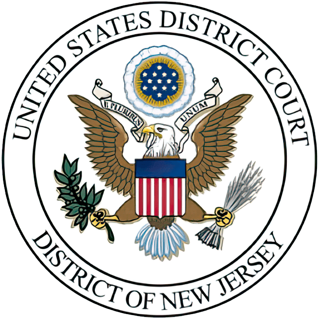 Seal of the United States District Court for the District of New Jersey featuring an eagle holding an olive branch and arrows, with a shield on its chest, surrounded by text.