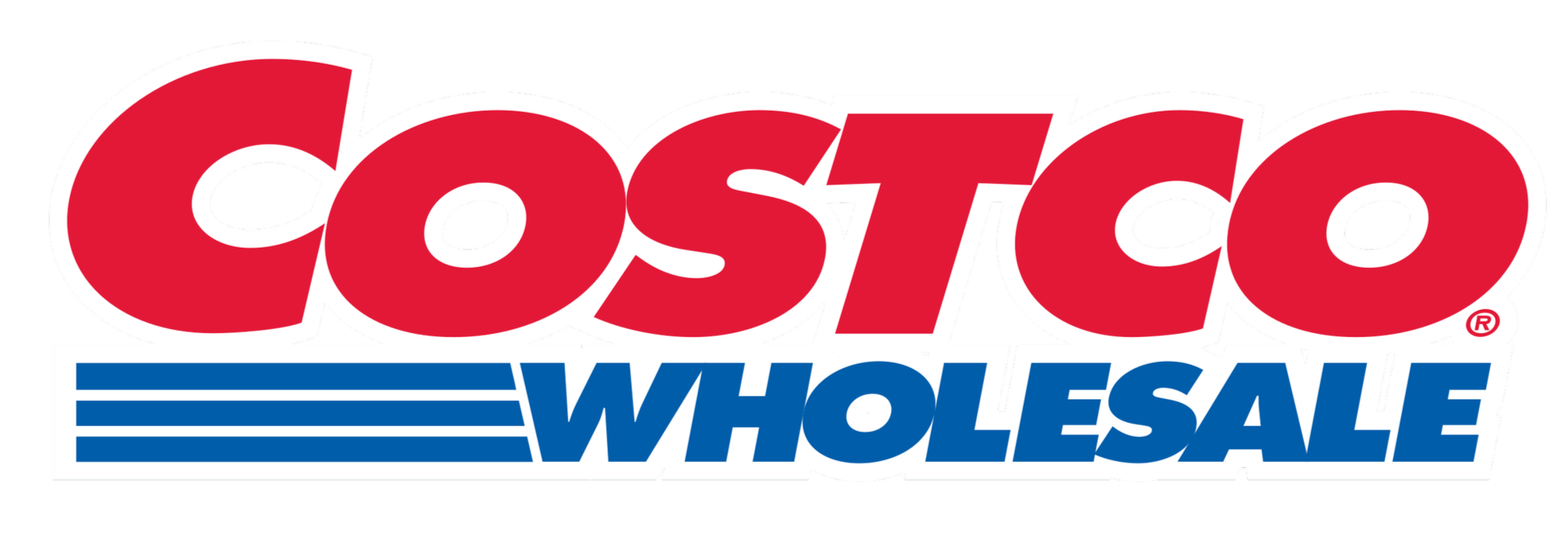 The logo of Costco Wholesale featuring the word 'Costco' in red and bold, with 'WHOLESALE' in blue underneath and three horizontal blue stripes.