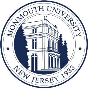 Seal of Monmouth University featuring a historic building with trees, inscription, and the year 1933.