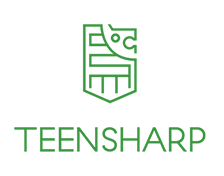 Teensharp logo with shield and stylized letter 'T' in green