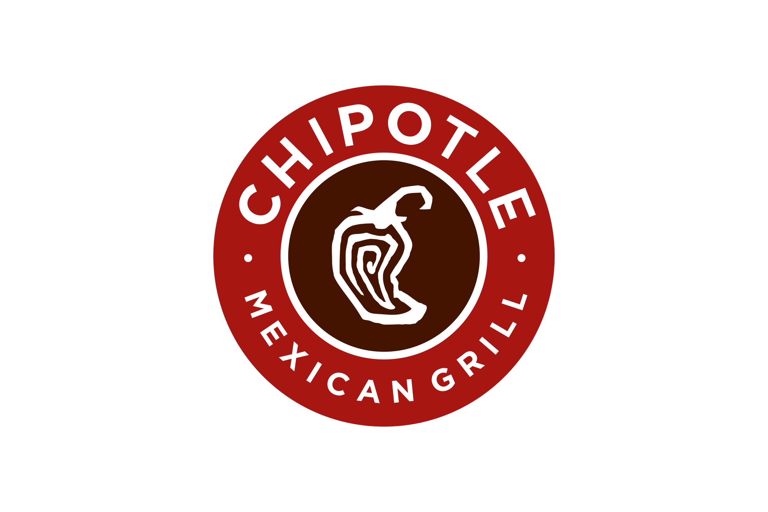Logo with a red circle border, white and brown inner graphic, reading 'CHIPOTLE MEXICAN GRILL'.