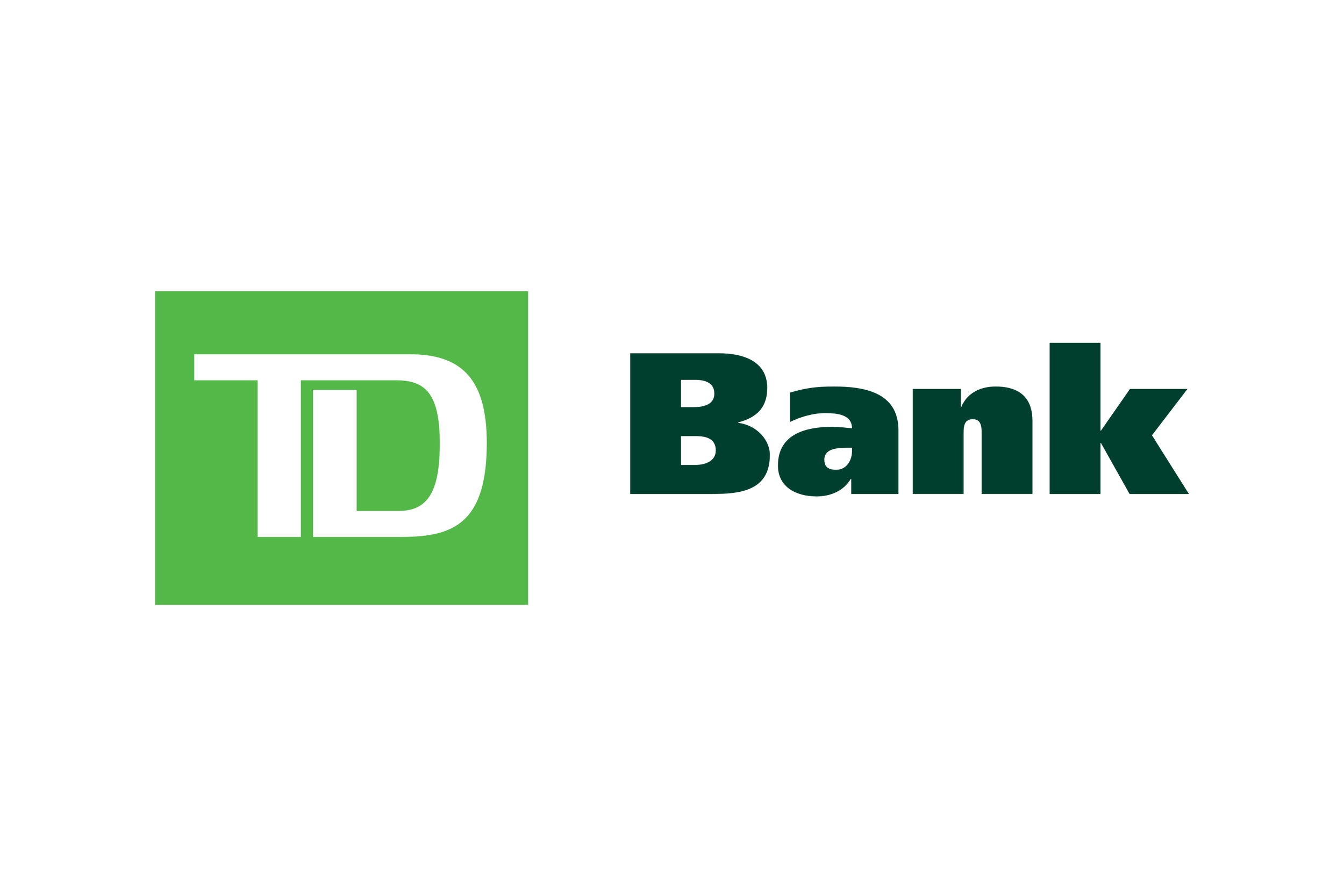 TD Bank logo featuring a green square with a white 'TD' and the word 'Bank' in black