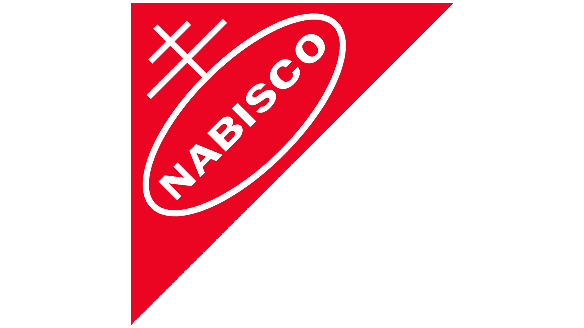 Logo of Nabisco featuring a red and black background with a white oval containing the word 'Nabisco' and illustration of pretzels.