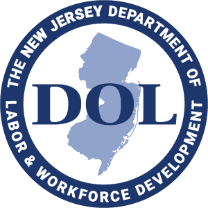 The logo of the New Jersey Department of Labor and Workforce Development featuring the state of New Jersey outline and the abbreviation DOL.