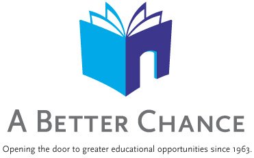 Logo featuring an open book with pages in blue and purple, titled 'A Better Chance' with the tagline 'Opening the door to greater educational opportunities since 1963.'