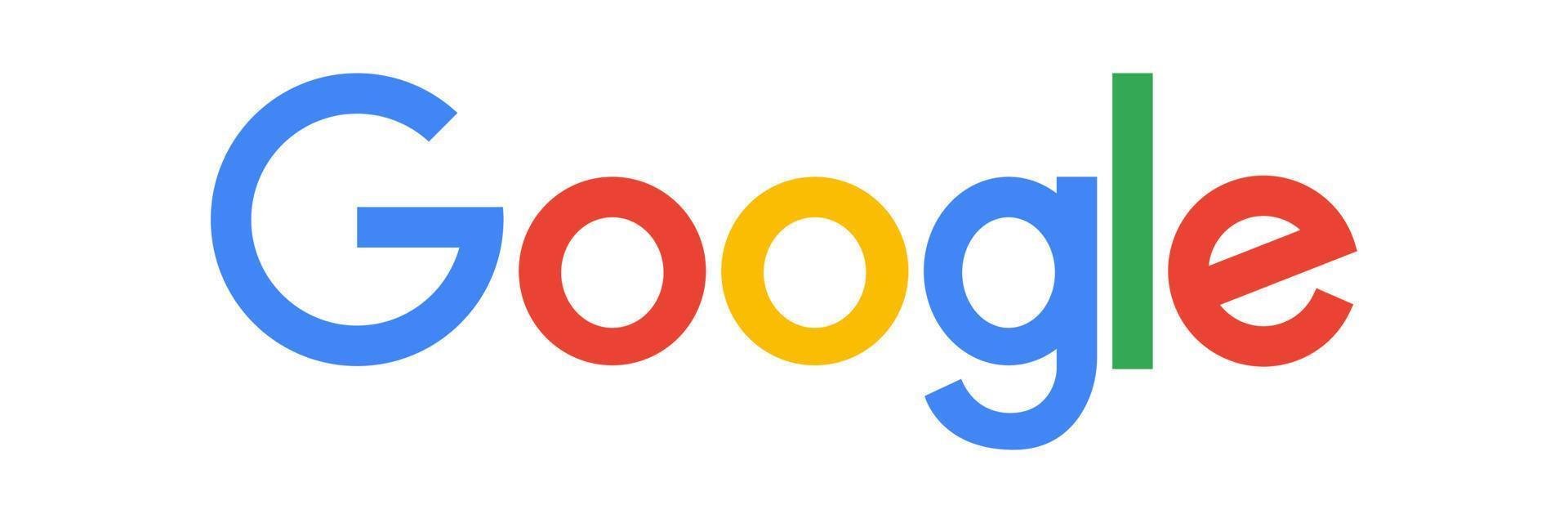Google logo with multicolored letters on a white background.