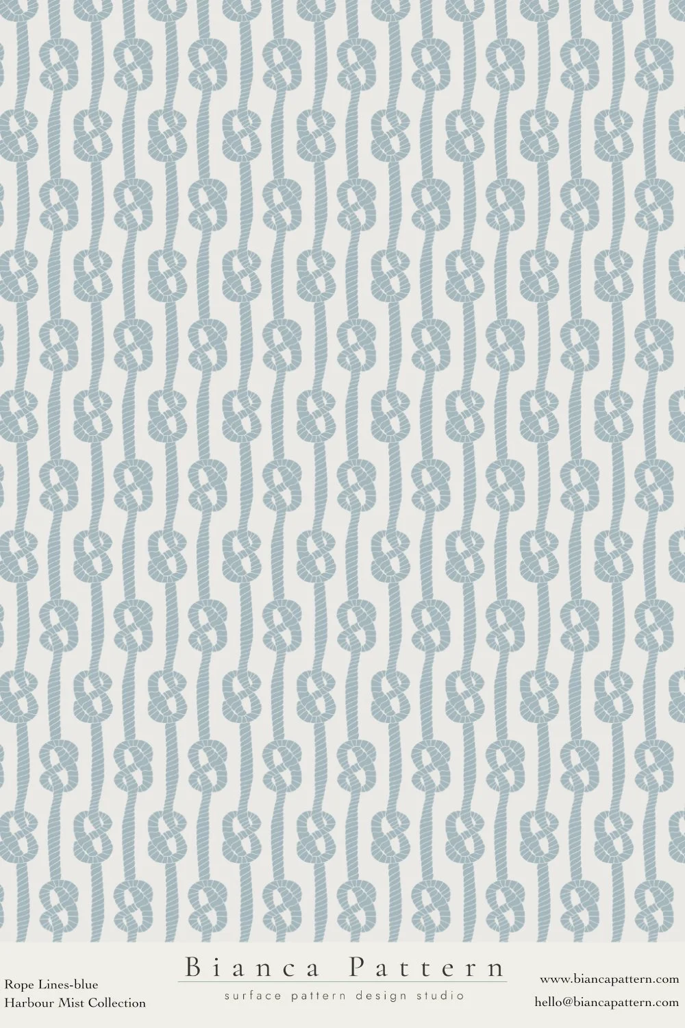 Light blue nautical rope knot pattern on a beige background.