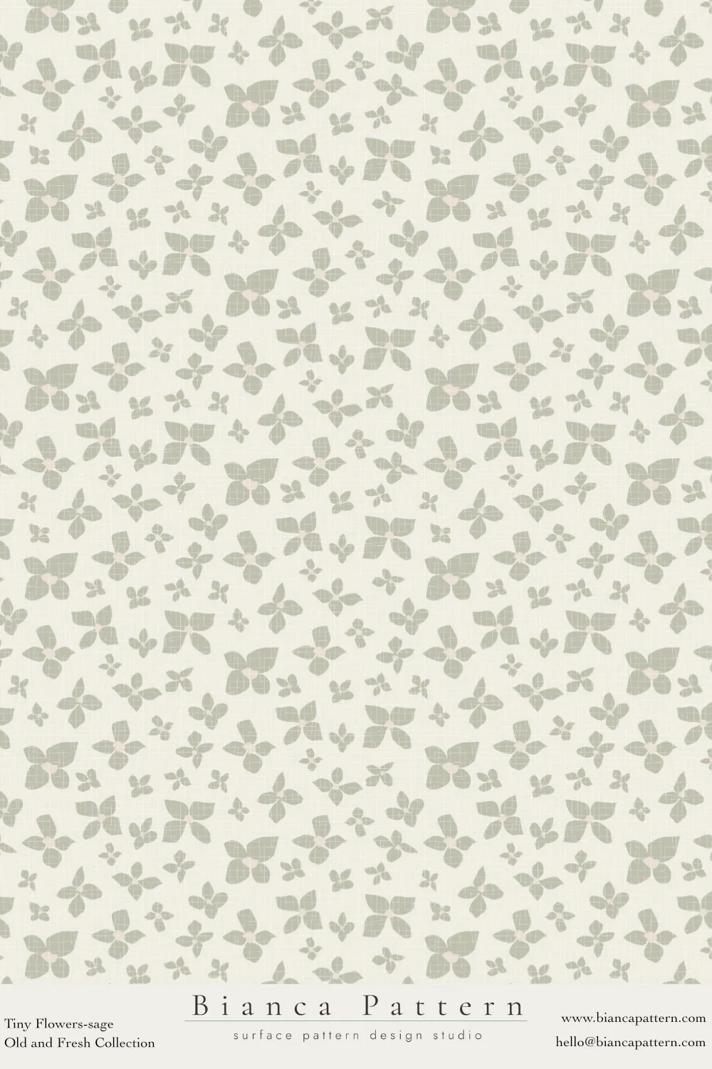A beige fabric with a pattern of small, pale gray butterflies scattered evenly across the surface.