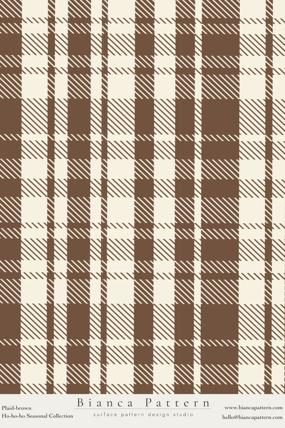 A brown and cream plaid pattern with a traditional tartan design, featuring intersecting vertical and horizontal lines.