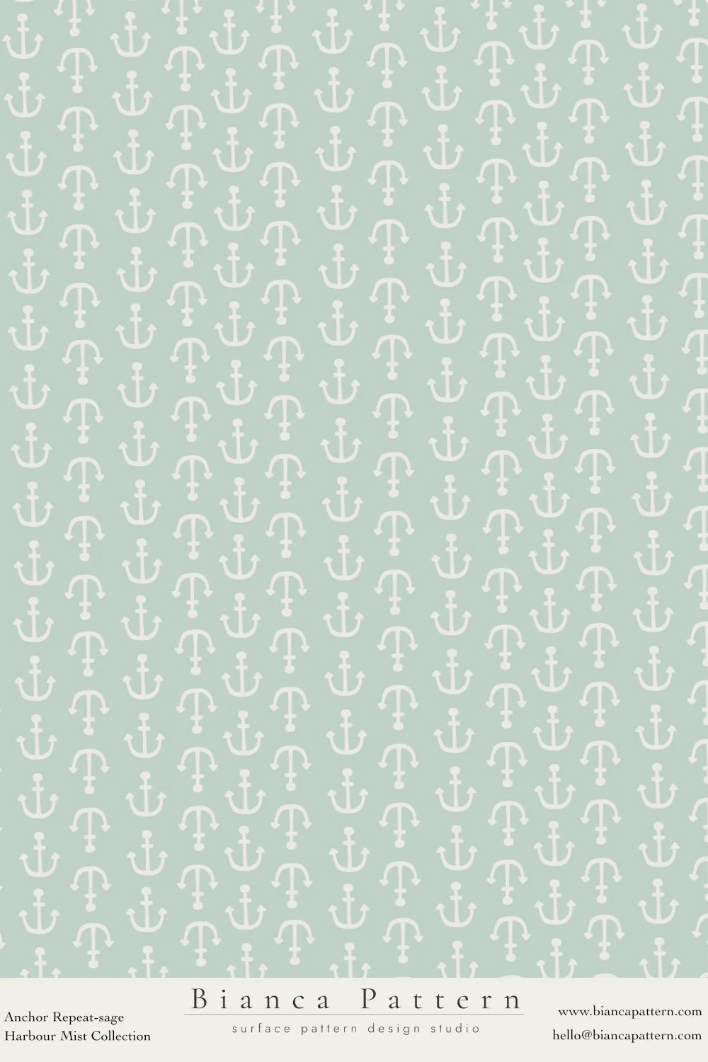 Pattern of white anchors on a light seafoam green background.