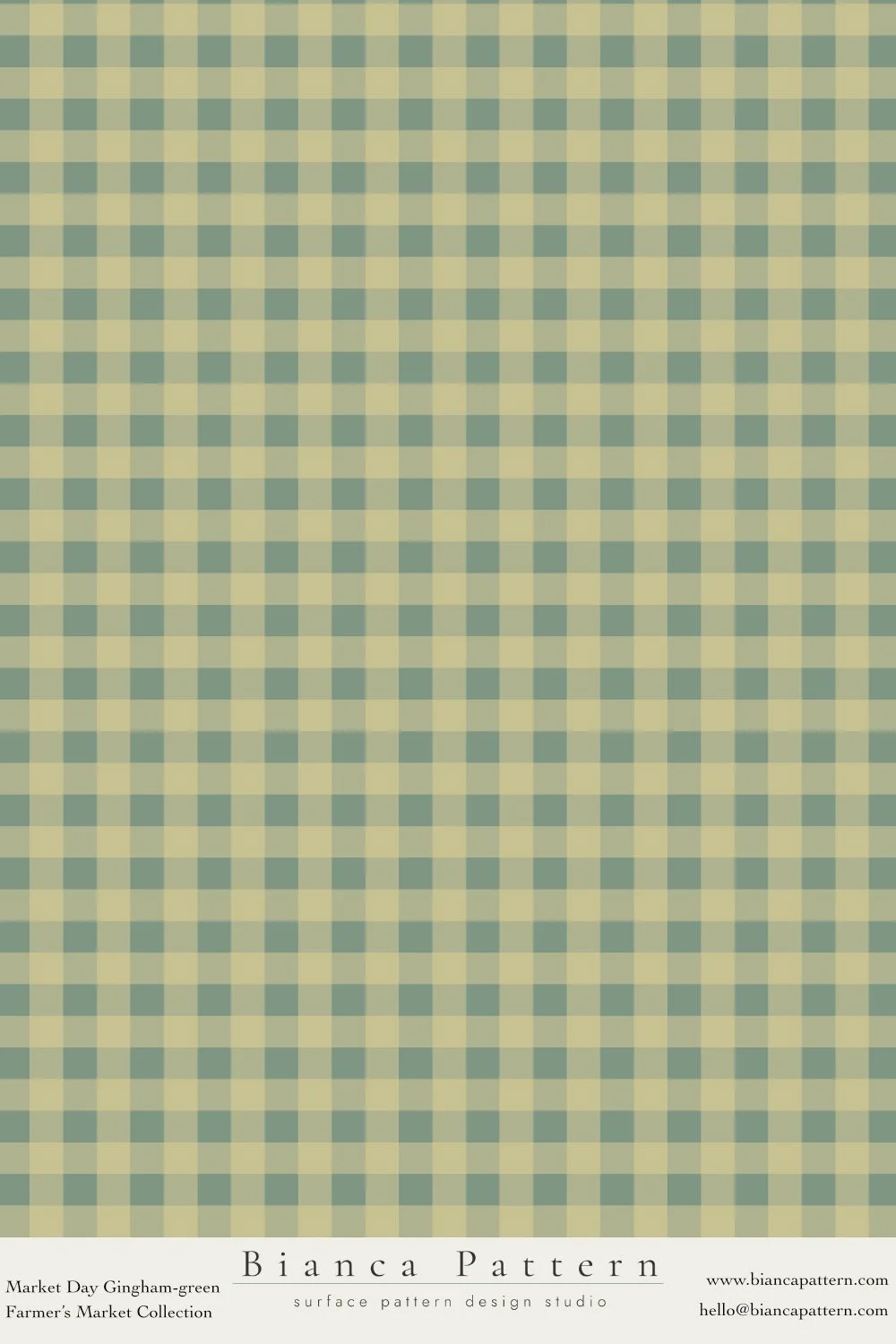 Green and cream gingham checkered fabric pattern.