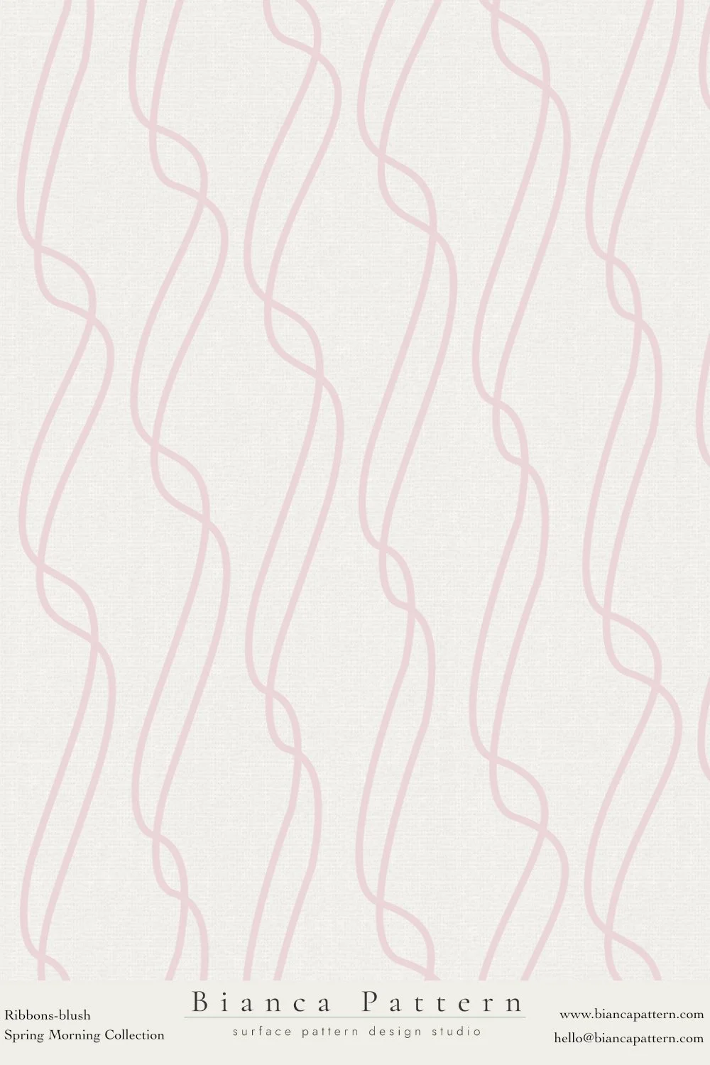 Soft background with pink abstract ribbon lines, labeled as Bianca Pattern from the Spring Morning Collection.