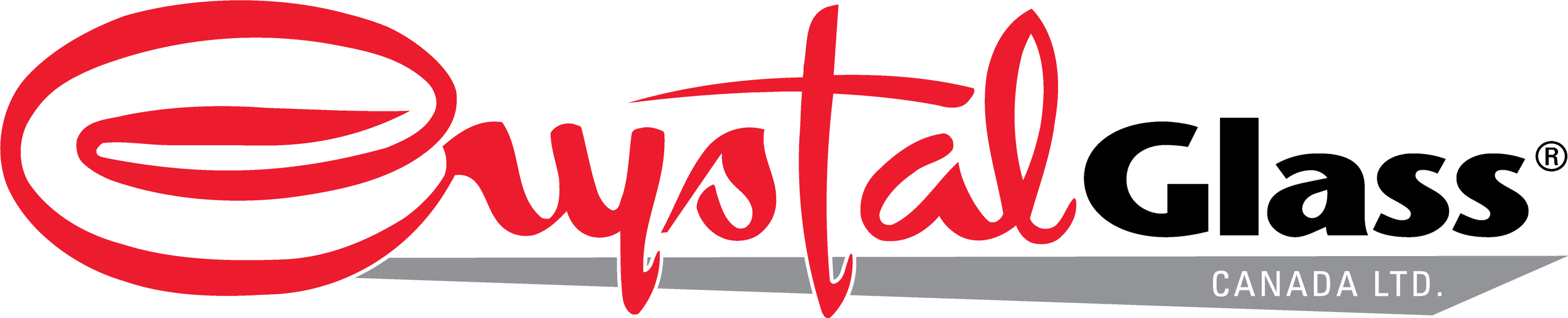 Logo of Crystal Glass Canada Ltd, featuring a red stylized glass swirl.