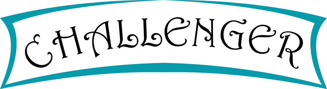 Stylized text reading 'CHALLENGER' with decorative font on a curved banner.