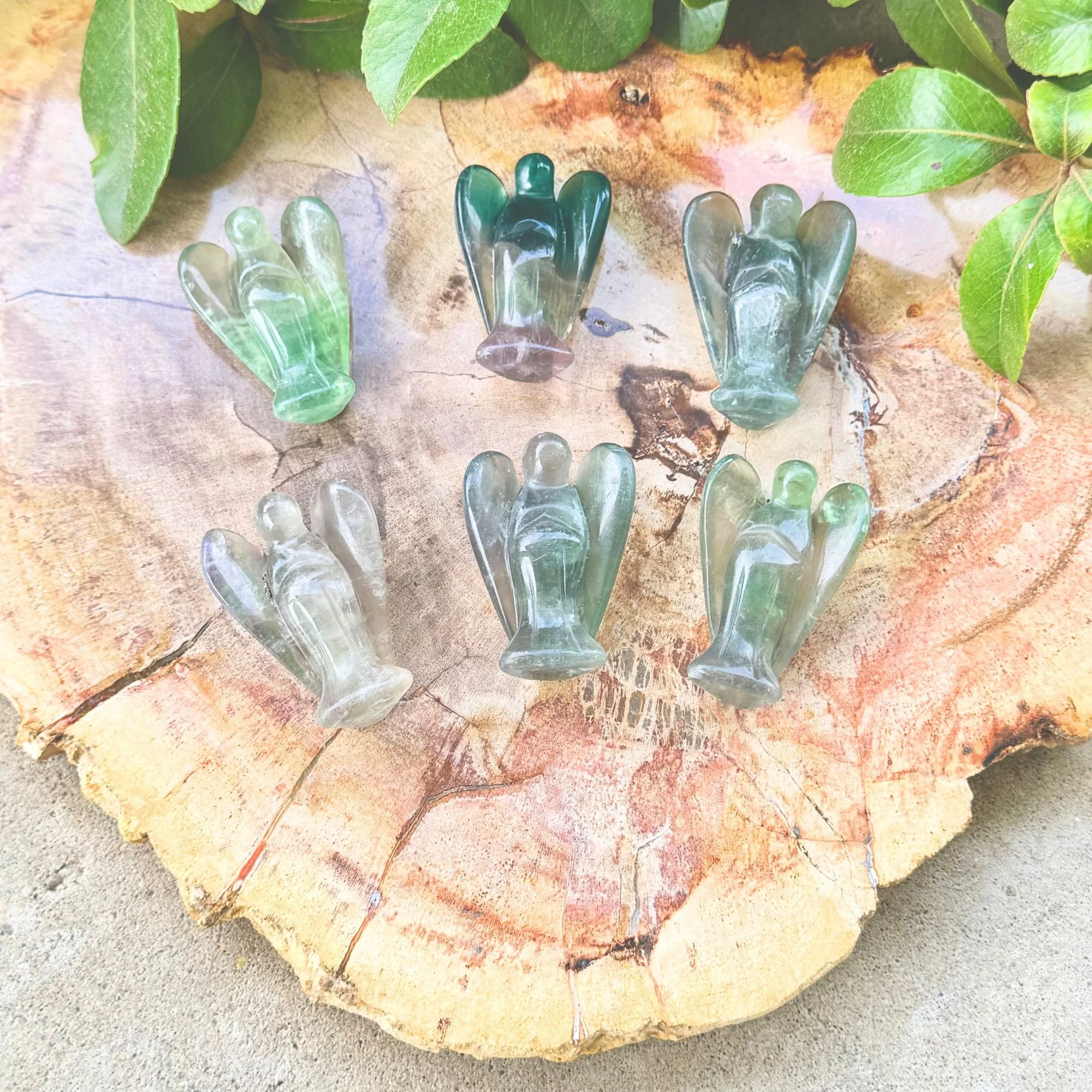 Rainbow Fluorite Guardian Angel Carving – Crystal Angel Figurine | Intuition & Spiritual Protection