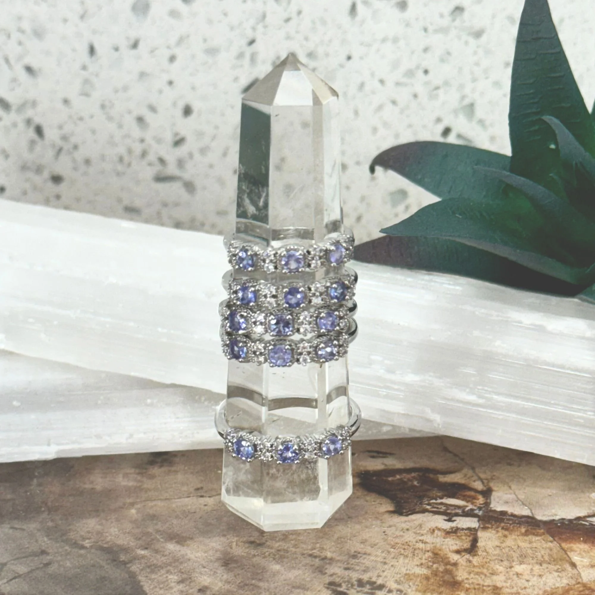 Faceted Tanzanite White Bronze Crystal Ring – Available in Multiple Sizes